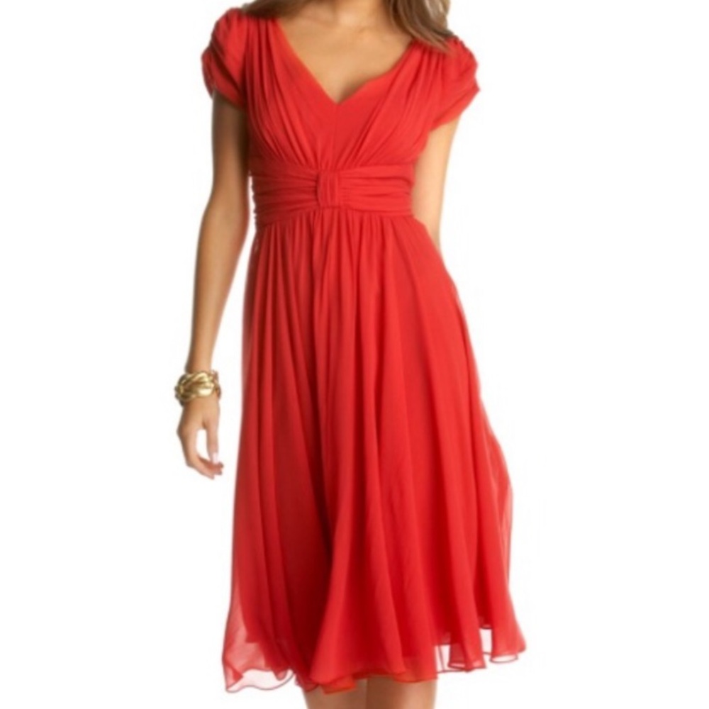 Suzi Chin for Maggy Boutique tomato red silk midi dress